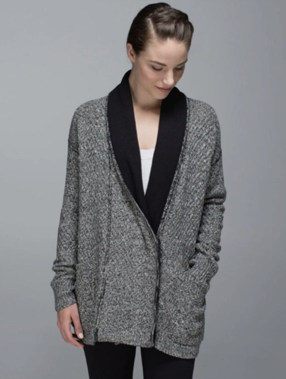 Lululemon Post Practice Asymmetrical Snap Cardigan Gray Cozy Knit Size Medium